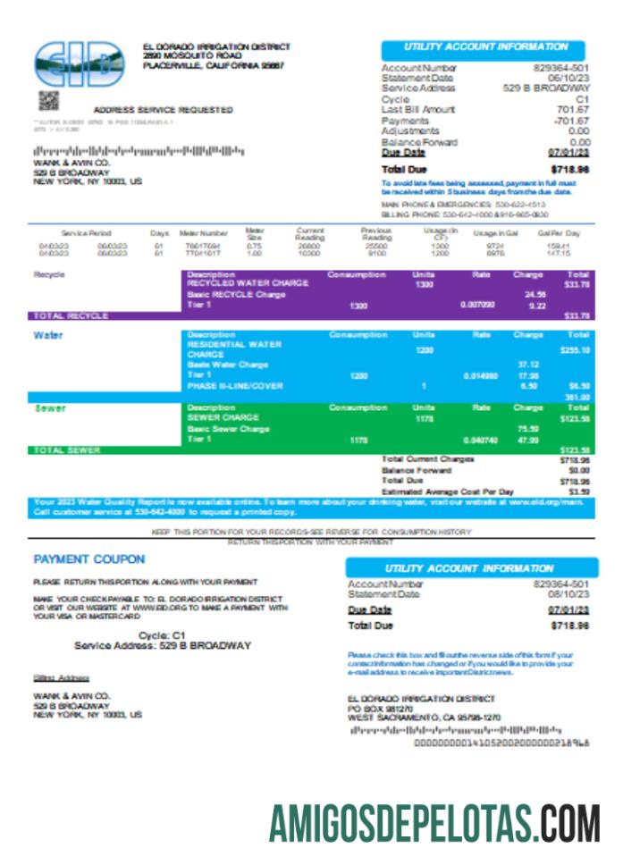 Projeto de lei de serviços públicos do distrito de irrigação de El Dorado SCR exemplo real
